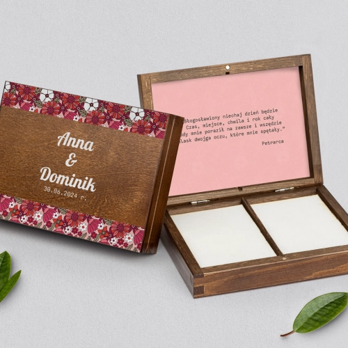 Pudełko na obrączki prostokątne brązowe - Retro Style Motyw 2