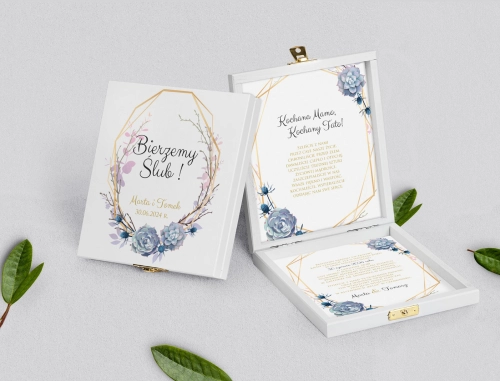 Zaproszenie dla Rodziców - białe Flowers & Frame Motyw 6