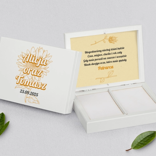 Pudełko na obrączki prostokątne białe - Sunflowers Motyw 1