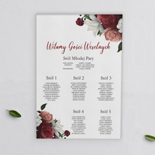 Plan stołów weselnych na płótnie Amore Rosso - Motyw 3