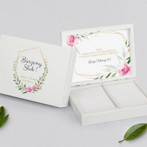 Pudełko na obrączki prostokątne białe - Flowers & Frame Motyw 4