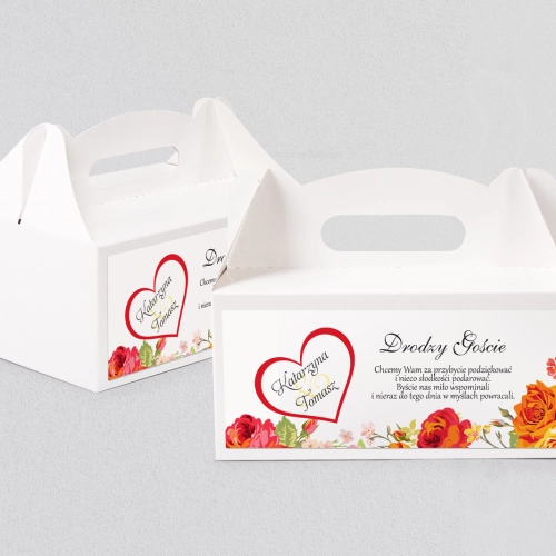 Pudełko na ciasto weselne Serca Kwiat Motyw 3