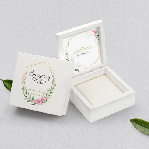 Pudełko na obrączki białe - Flowers & Frame Motyw 4