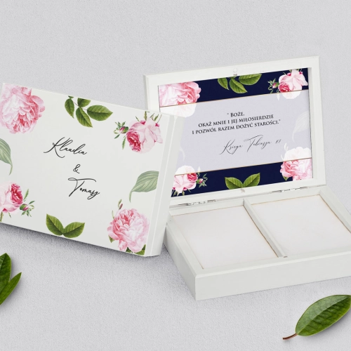 Pudełko na obrączki prostokątne białe - Loveletter Motyw 2