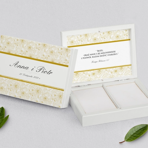 Pudełko na obrączki prostokątne białe - Ornaments Motyw 3