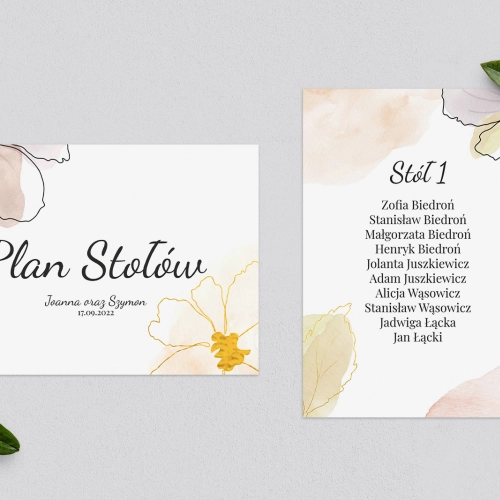 Plan Stołów - Karteczka Watercolor Wedding Motyw 1