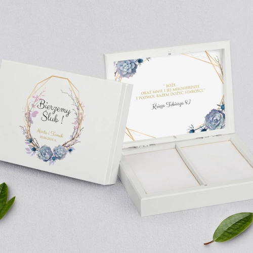 Pudełko na obrączki prostokątne białe - Flowers & Frame Motyw 6