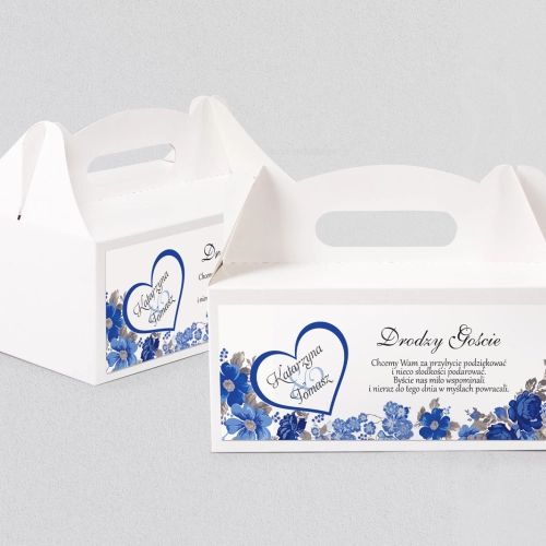 Pudełko na ciasto weselne Serca Kwiat Motyw 2