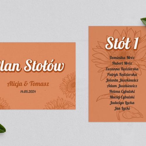 Plan Stołów - Karteczka Sunflowers Motyw 2
