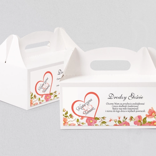 Pudełko na ciasto weselne Serca Kwiat Motyw 5