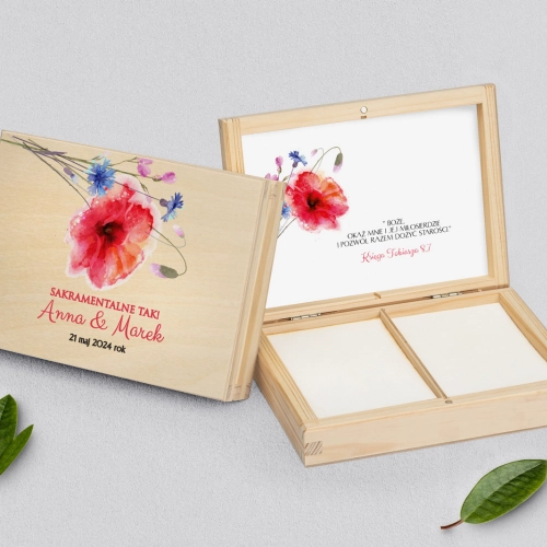 Pudełko na obrączki prostokątne naturalne - Sweet Love Motyw 2