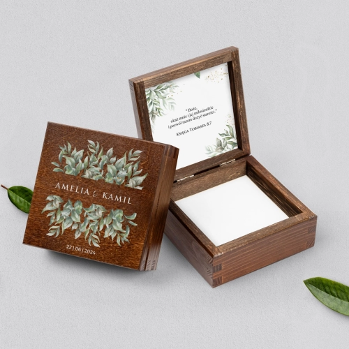 Pudełko na obrączki brązowe - Leaves Motyw 1
