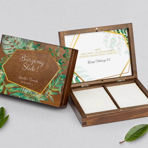Pudełko na obrączki prostokątne brązowe - Flowers & Frame Motyw 2