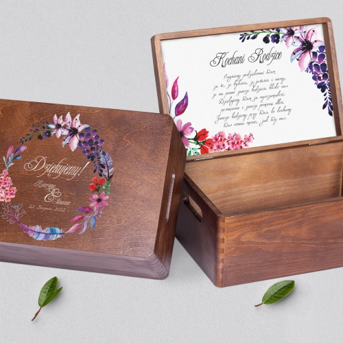 Skrzyneczka dla Rodziców - brązowa Akwarelowe Wianki Motyw 7