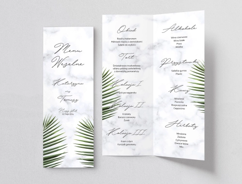 Menu Weselne Marble leaf - Motyw 1