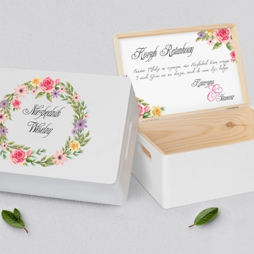 Koszyczek ratunkowy weselny biały - Akwarelowe Wianki Motyw 5