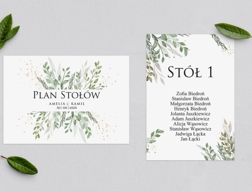 Plan Stołów - Karteczka Leaves Motyw 3