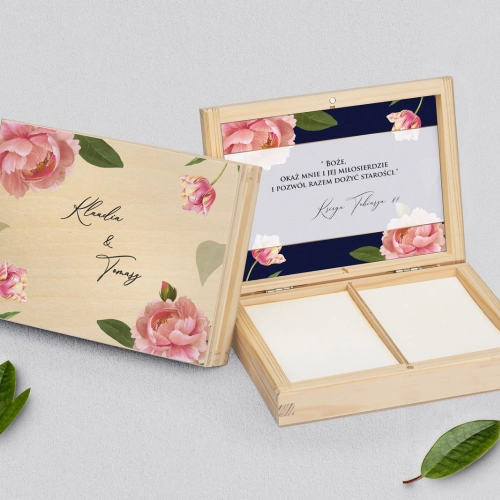 Pudełko na obrączki prostokątne naturalne - Loveletter Motyw 6