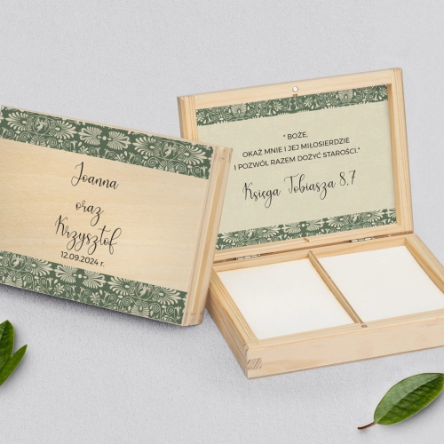 Pudełko na obrączki prostokątne naturalne - Vintage Motyw 2