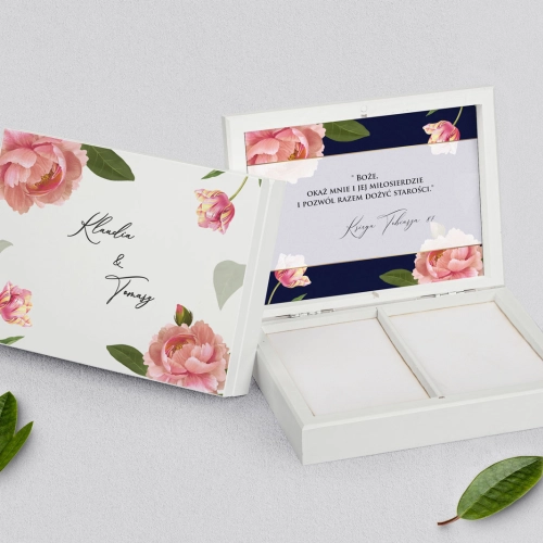 Pudełko na obrączki prostokątne białe - Loveletter Motyw 6