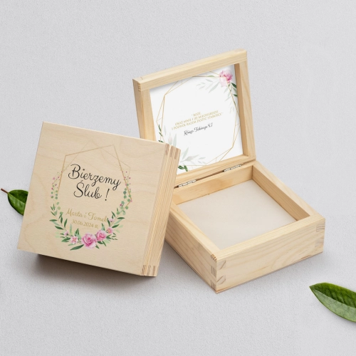 Pudełko na obrączki naturalne - Flowers & Frame Motyw 4