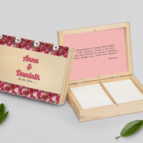 Pudełko na obrączki prostokątne naturalne - Retro Style Motyw 2