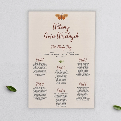 Plan stołów weselnych na płótnie Butterflies - Motyw 4