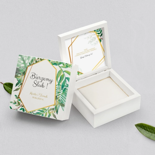 Pudełko na obrączki białe - Flowers & Frame Motyw 2