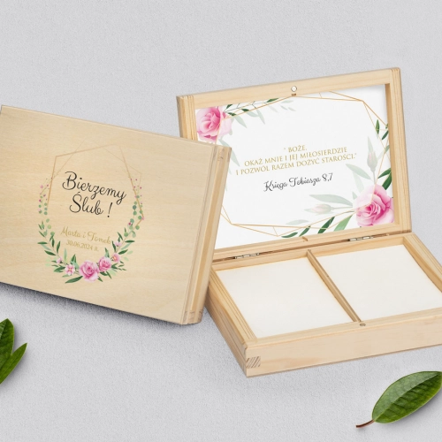 Pudełko na obrączki prostokątne naturalne - Flowers & Frame Motyw 4