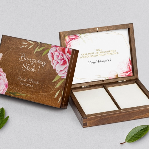 Pudełko na obrączki prostokątne brązowe - Flowers & Frame Motyw 5