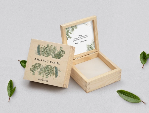 Pudełko na obrączki naturalne - Leaves Motyw 2