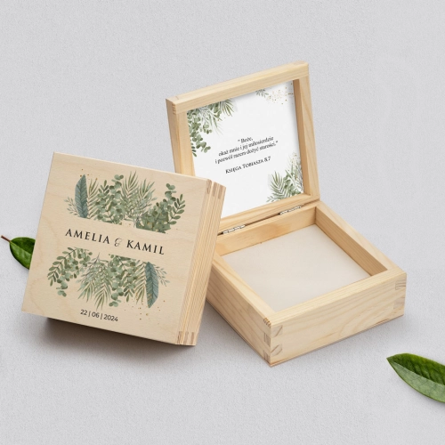 Pudełko na obrączki naturalne - Leaves Motyw 2