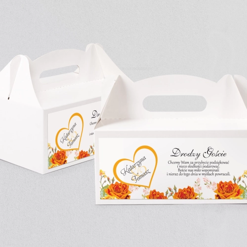 Pudełko na ciasto weselne Serca Kwiat Motyw 4