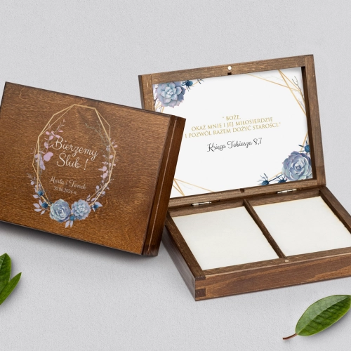 Pudełko na obrączki prostokątne brązowe - Flowers & Frame Motyw 6