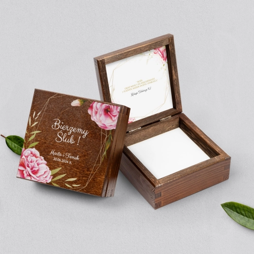 Pudełko na obrączki brązowe - Flowers & Frame Motyw 5