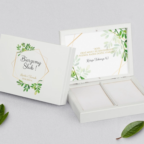Pudełko na obrączki prostokątne białe - Flowers & Frame Motyw 3