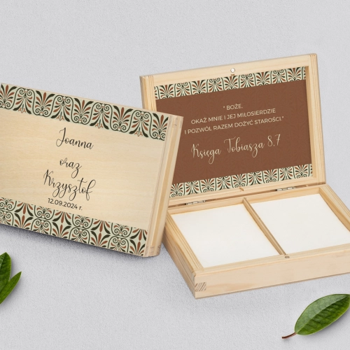 Pudełko na obrączki prostokątne naturalne - Vintage Motyw 3