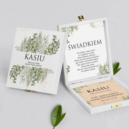 Prośba o świadkowanie - białe puzzle Leaves Motyw 2