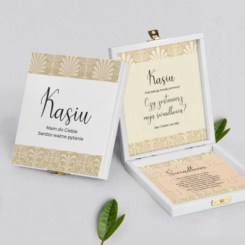 Prośba o świadkowanie - białe puzzle Vintage Motyw 1