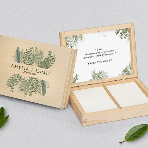 Pudełko na obrączki prostokątne naturalne - Leaves Motyw 2