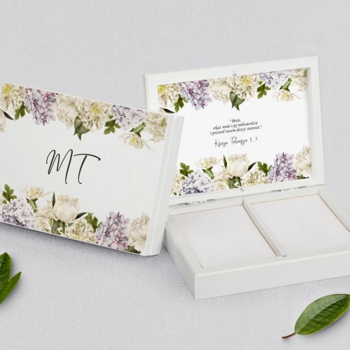 Pudełko na obrączki prostokątne białe - Ofelia Motyw 2