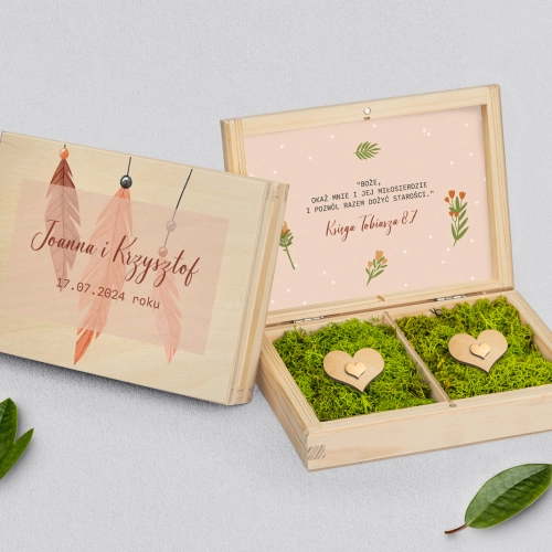 Pudełko na obrączki prostokątne naturalne - Butterflies - Motyw 1