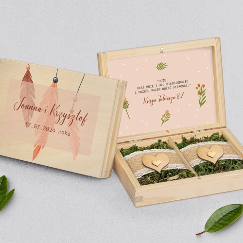 Pudełko na obrączki prostokątne naturalne - Butterflies - Motyw 1