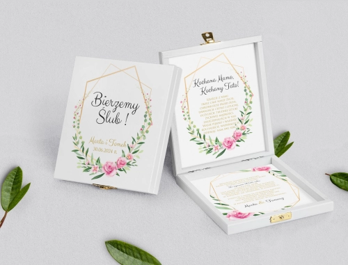Zaproszenie dla Rodziców - białe Flowers & Frame Motyw 4
