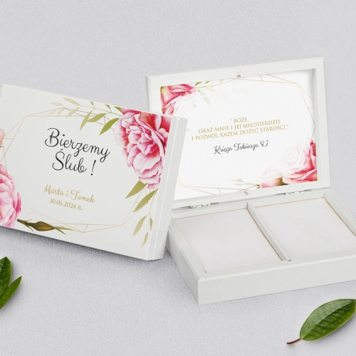 Pudełko na obrączki prostokątne białe - Flowers & Frame Motyw 5