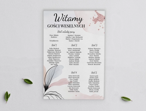 Plan stołów weselnych na płótnie Watercolor Wedding Motyw 2