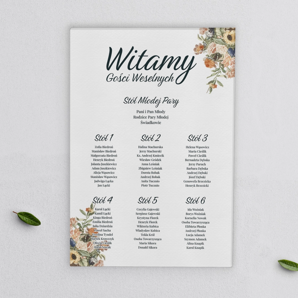 Plan stołów weselnych na płótnie Rustic Summer Motyw 2