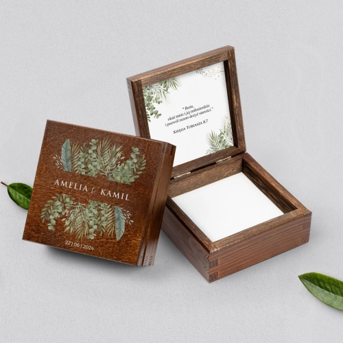 Pudełko na obrączki brązowe - Leaves Motyw 2