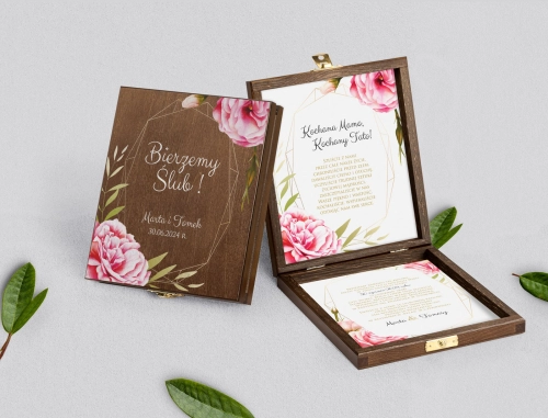 Zaproszenie dla Rodziców - brązowe Flowers & Frame Motyw 5