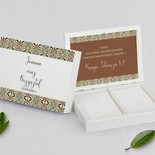 Pudełko na obrączki prostokątne białe - Vintage Motyw 3